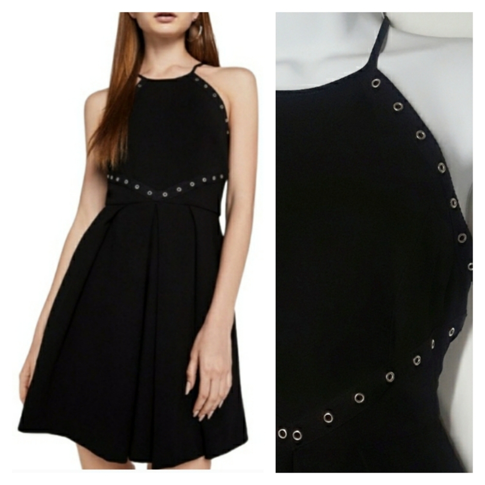 BCBGENERATION Silver Grommet Black Sleeveless Fit & Flare A Line Dress 4 Small